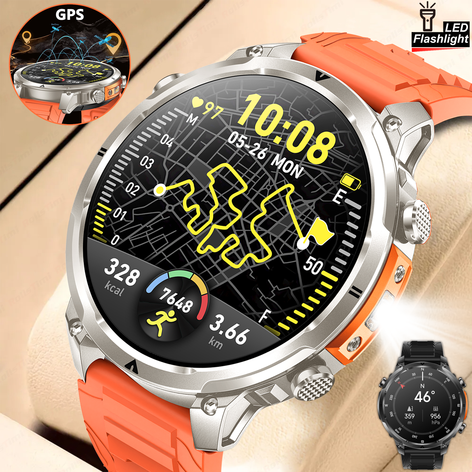 Heart Rate Gps Watch - Outdoor GPS Sports Smart Watch 1.7-Inch