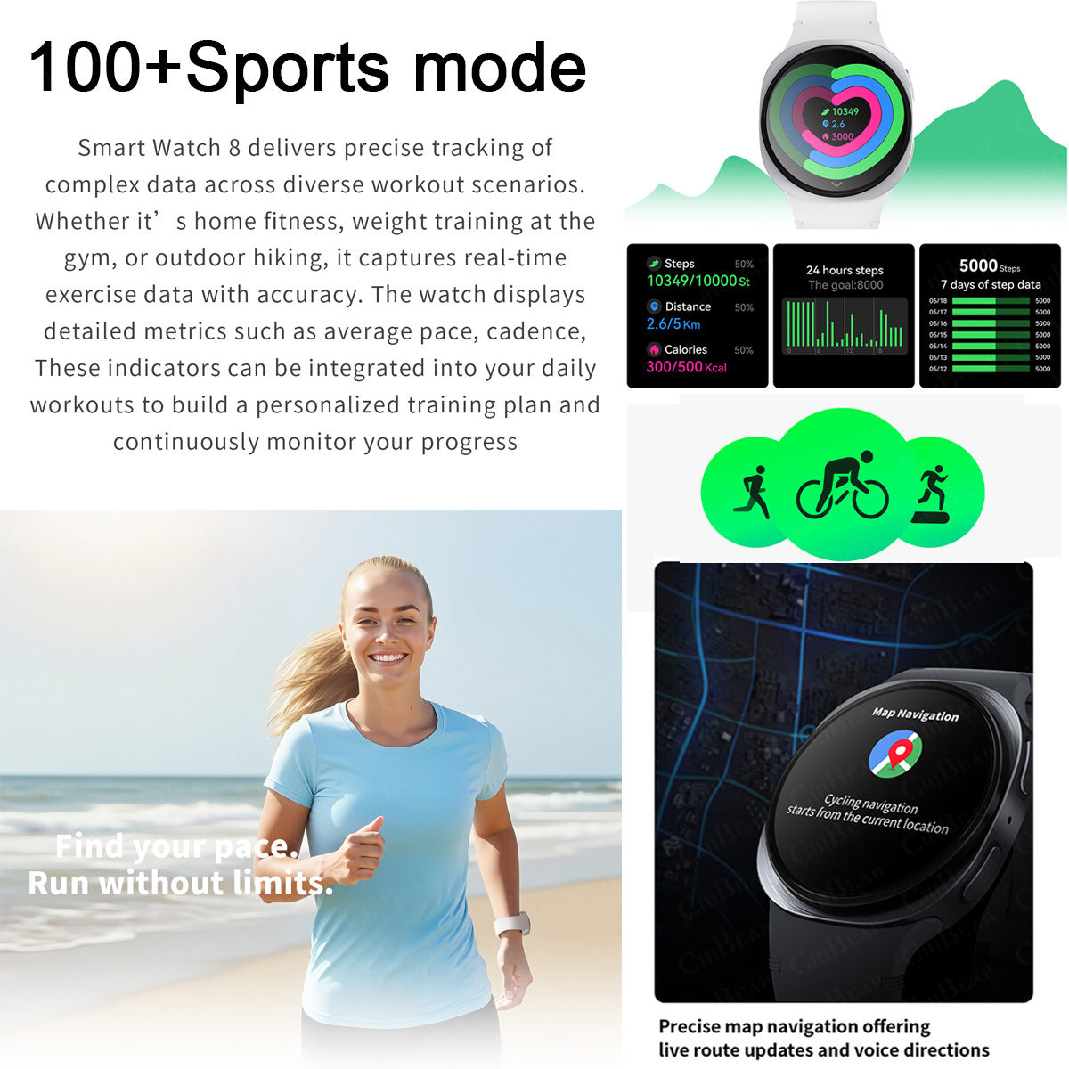 2026 New Watches 8 Mini GPS Tr - Heart Rate Gps Watch avaliação e preço