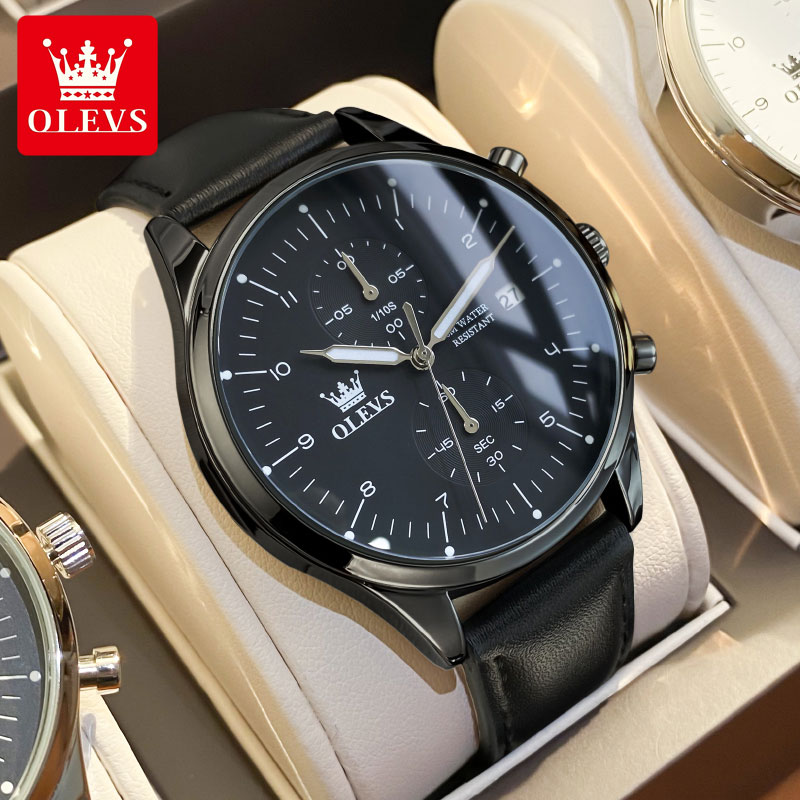 OLEVS casual fashion men's wat - Leather Watch Strap avaliação e preço