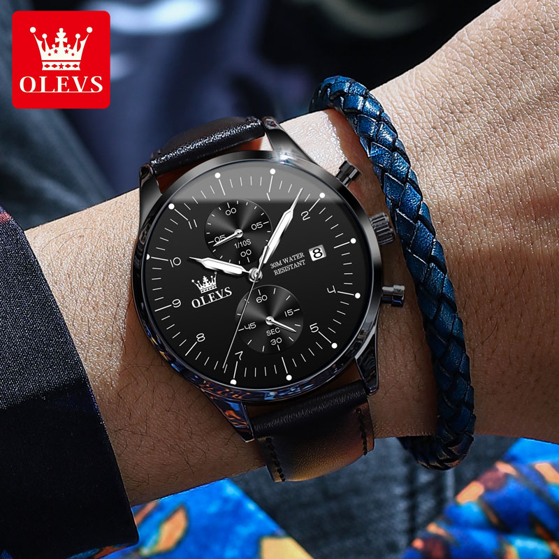 OLEVS casual fashion men's wat - Leather Watch Strap avaliação e preço