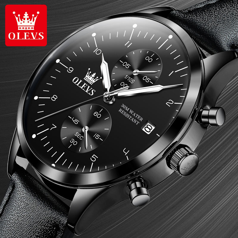 OLEVS casual fashion men's wat - Leather Watch Strap avaliação e preço
