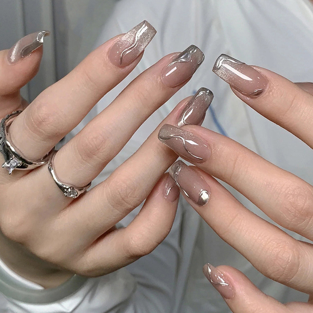 24pcs False Nails for Women Si - Crystal Press Tool avaliação e preço