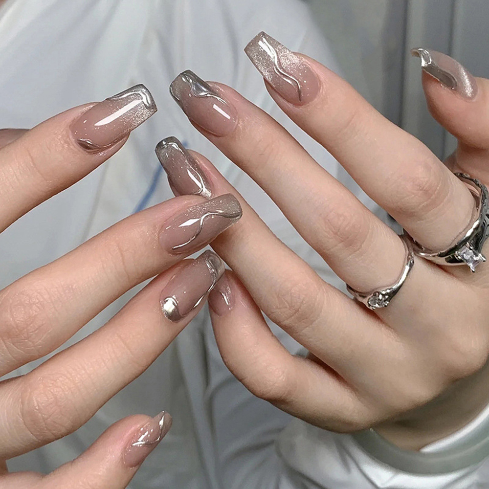 24pcs False Nails for Women Si - Crystal Press Tool avaliação e preço