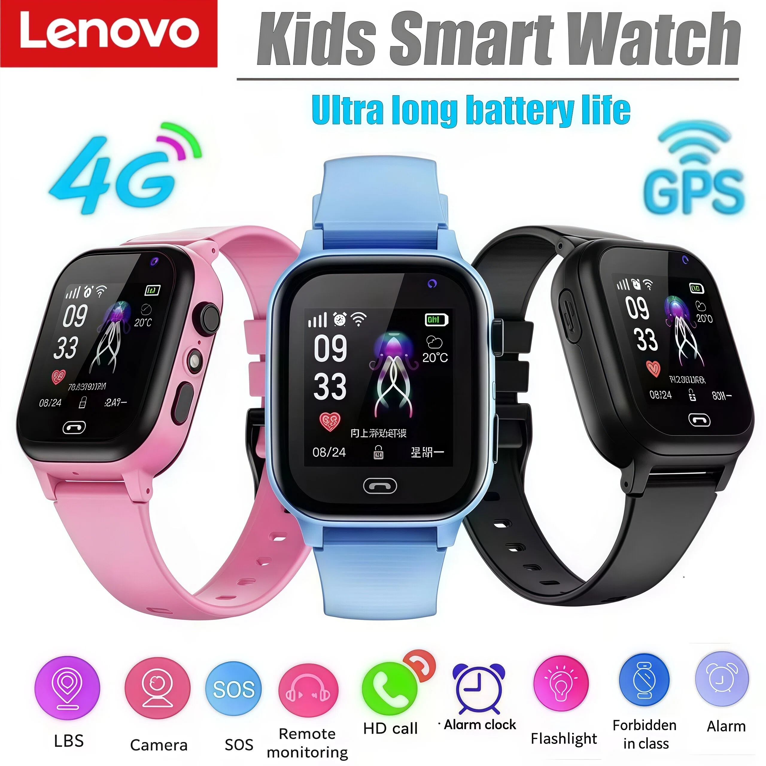 Lenovo Kids Smart Watch SOS Wi - Smartwatch Watches Gift For Boys With Gps avaliação e preço