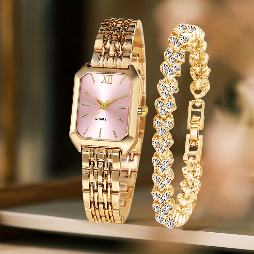 2PCS Fashion Rectangle Women Q - Ladies Fashion Watch avaliação e preço