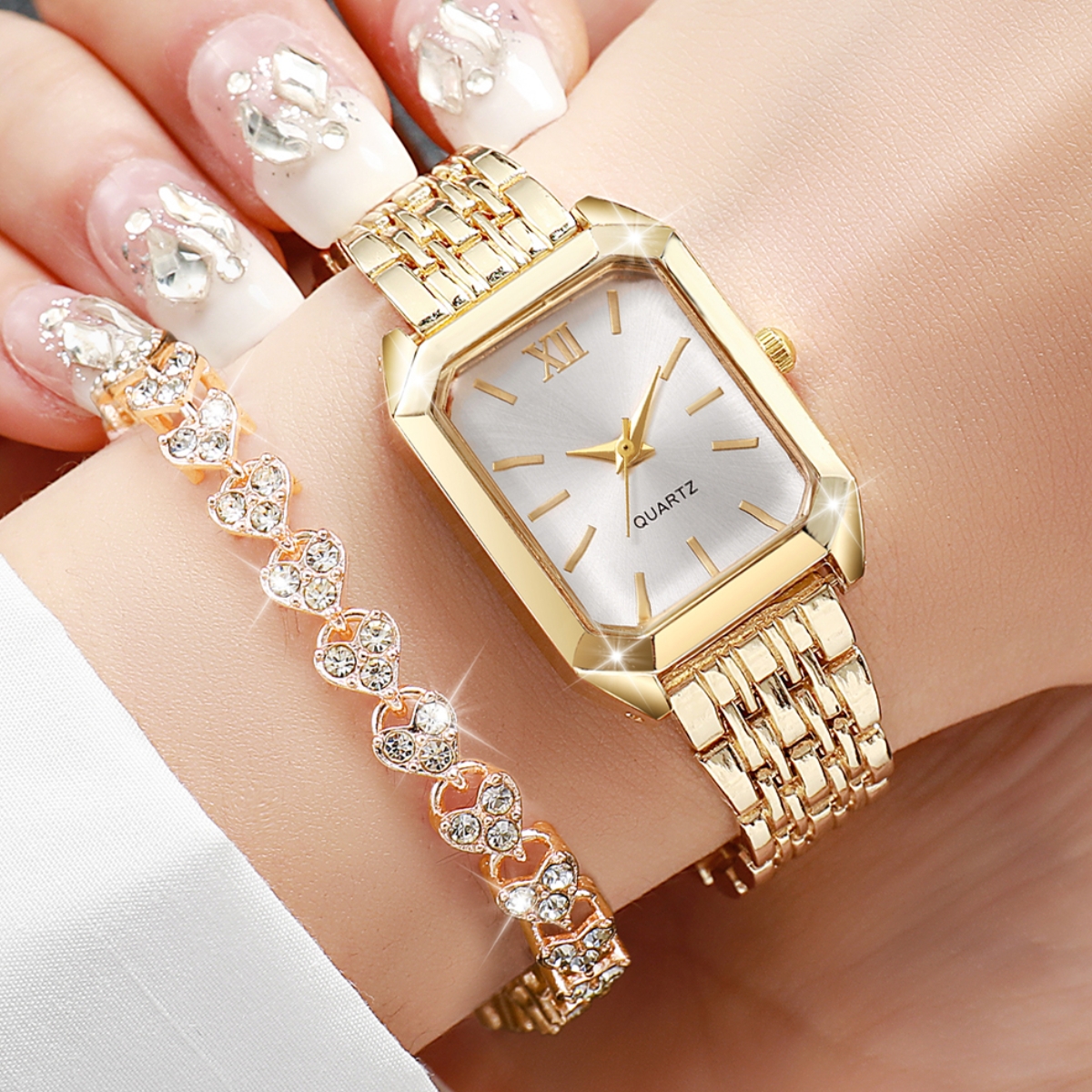 2PCS Fashion Rectangle Women Q - Ladies Fashion Watch avaliação e preço