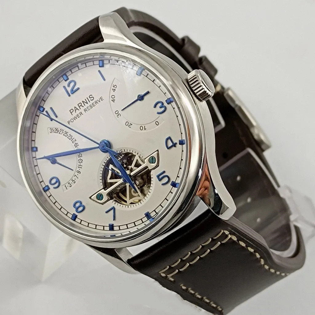 Parnis 43mm Luxury Power Reser - Leather Watch Strap avaliação e preço