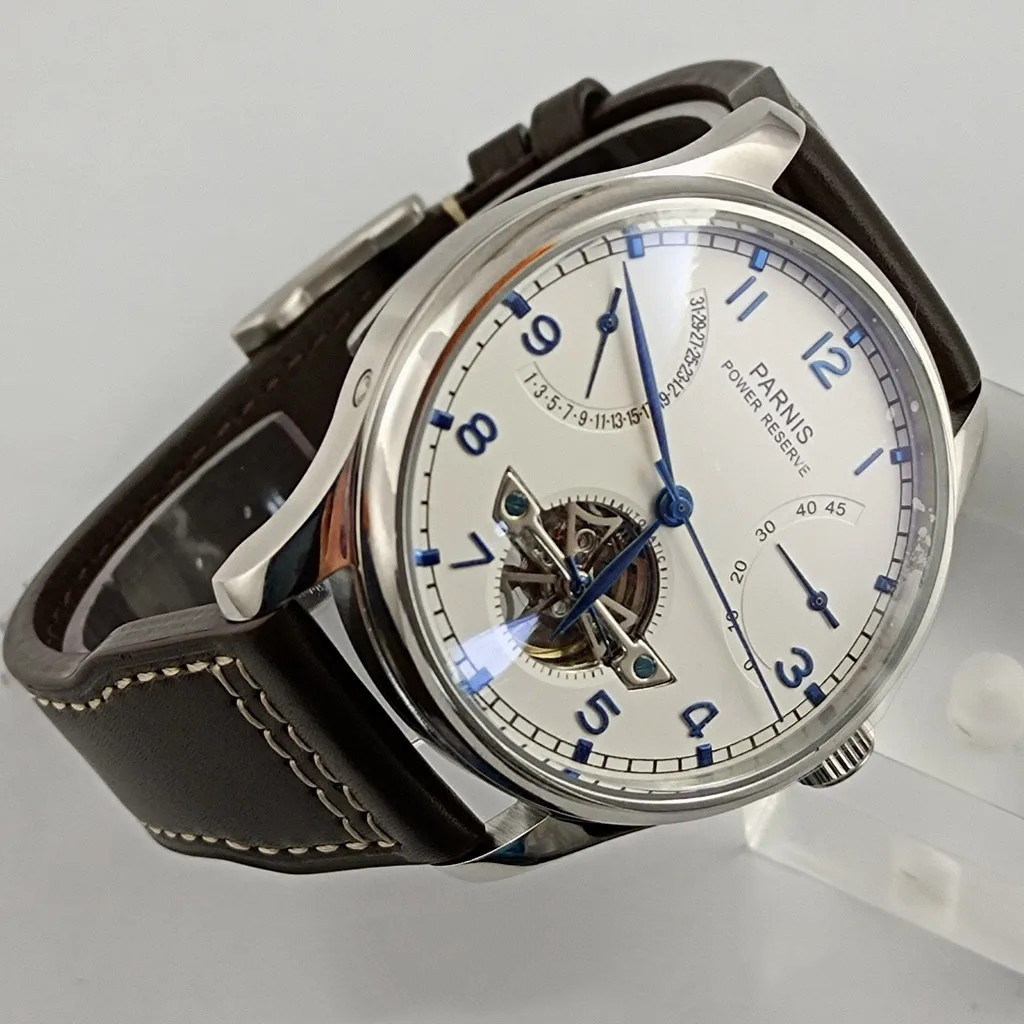Parnis 43mm Luxury Power Reser - Leather Watch Strap avaliação e preço