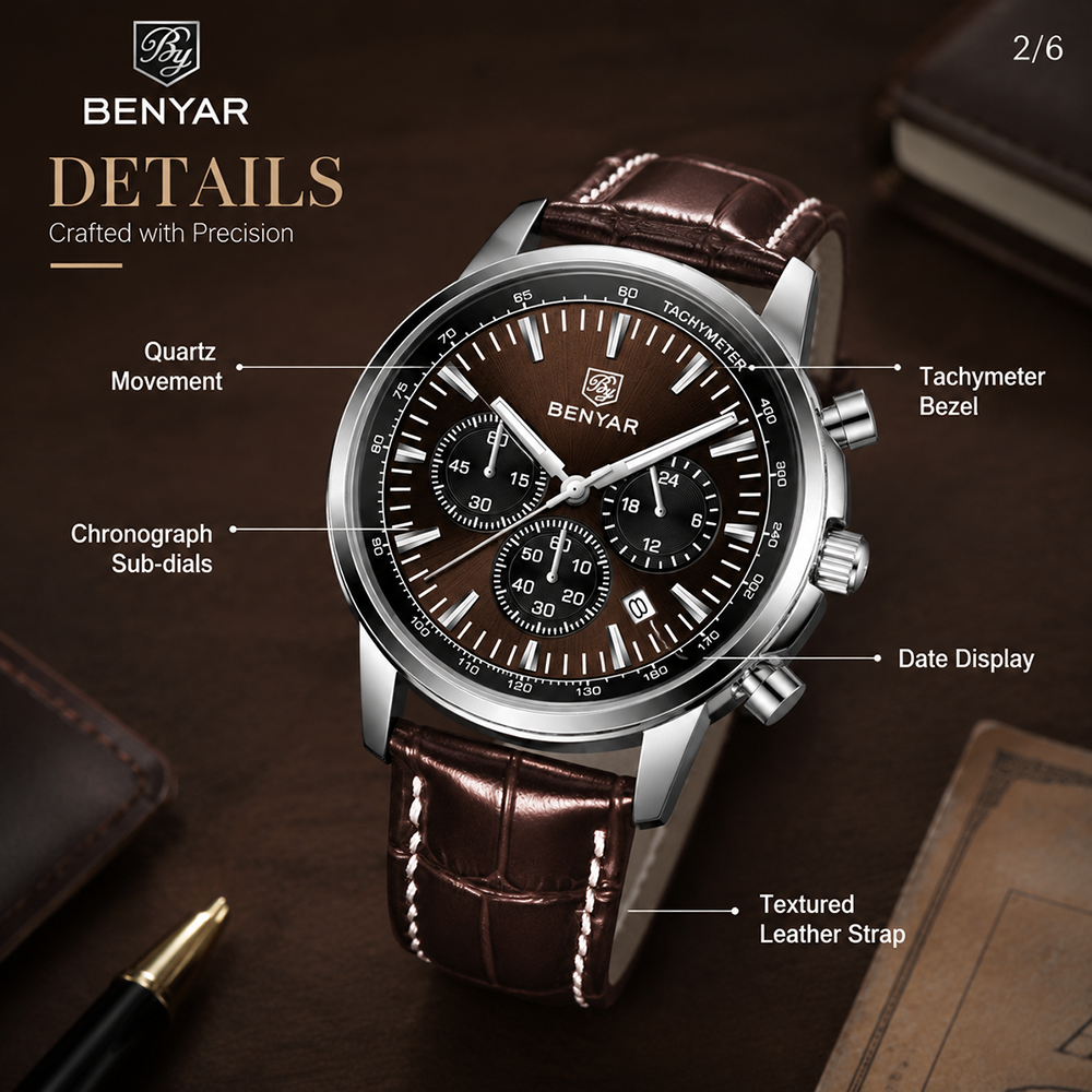 BENYAR Top brand multifunction - Leather Watch Strap avaliação e preço