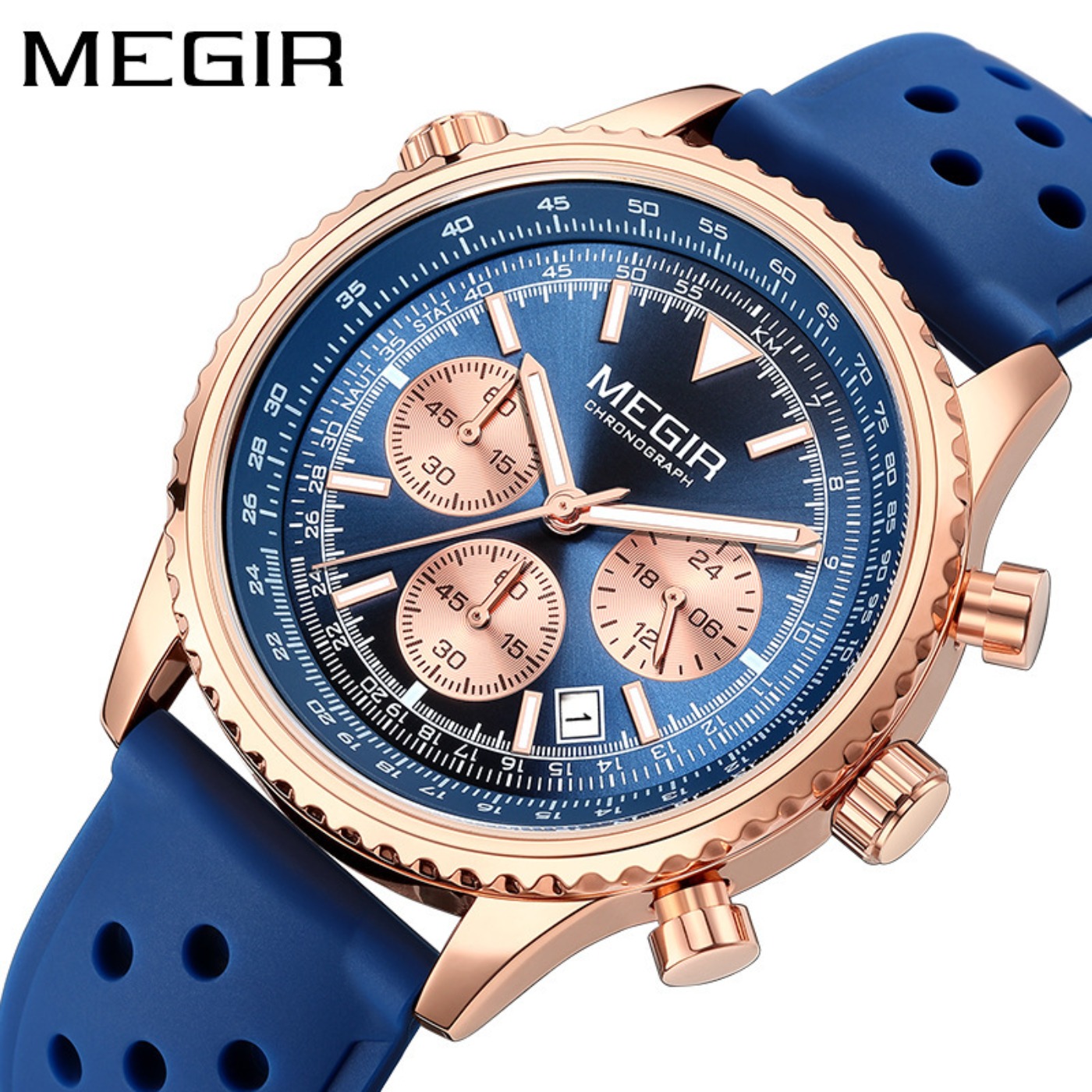 MEGIR Silver Black Quartz Watc - Leather Watch Strap avaliação e preço
