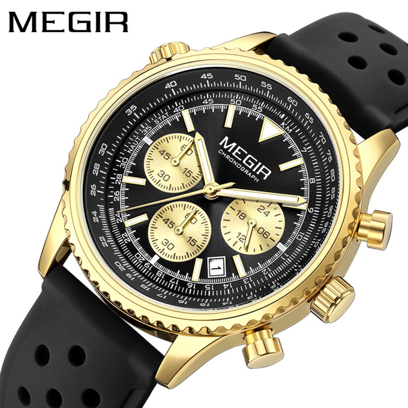MEGIR Silver Black Quartz Watc - Leather Watch Strap avaliação e preço