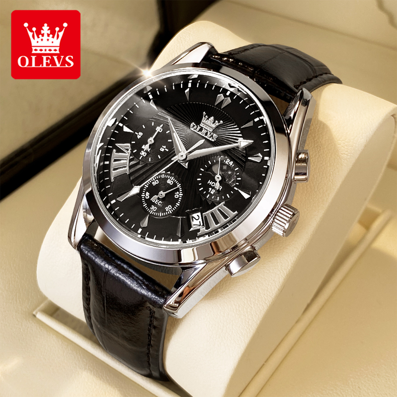 OLEVS casual fashion men's wat - Leather Watch Strap avaliação e preço