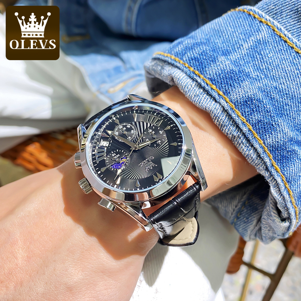 OLEVS casual fashion men's wat - Leather Watch Strap avaliação e preço