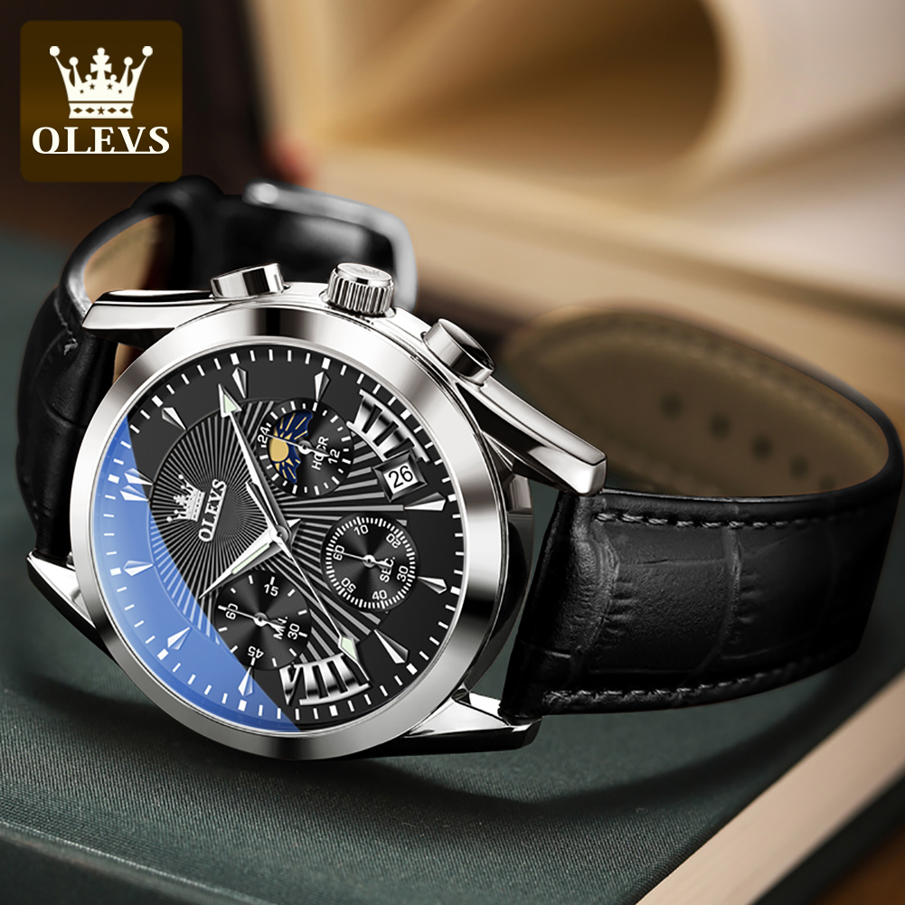 OLEVS casual fashion men's wat - Leather Watch Strap avaliação e preço