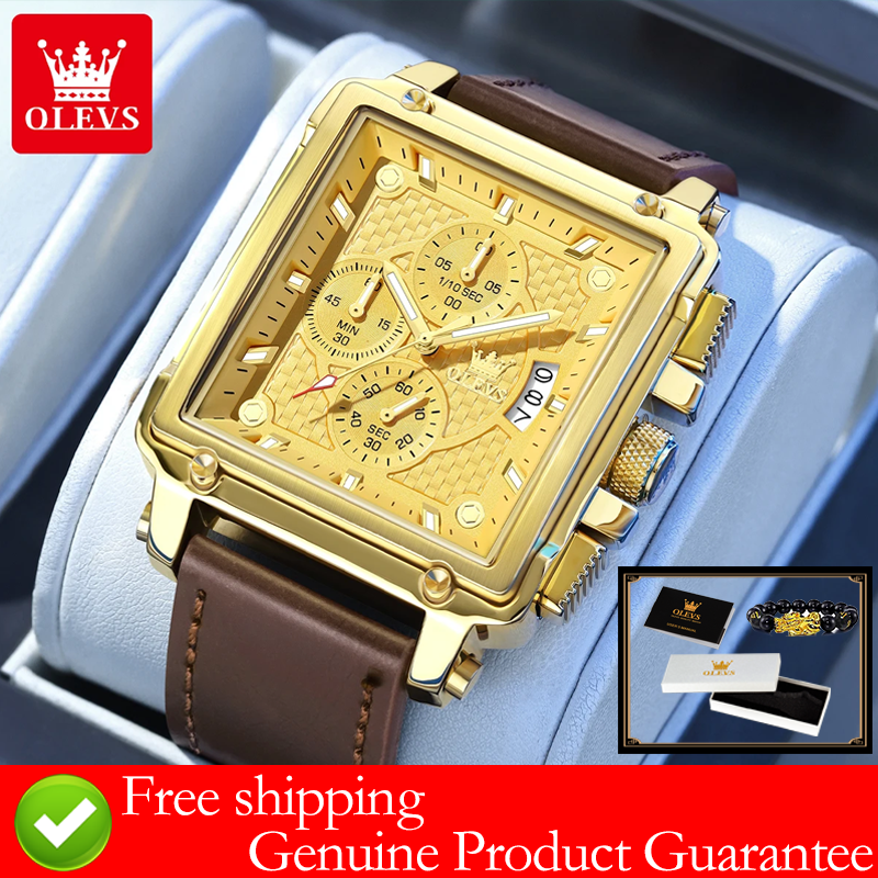 OLEVS brand mens watches water - Leather Watch Strap avaliação e preço