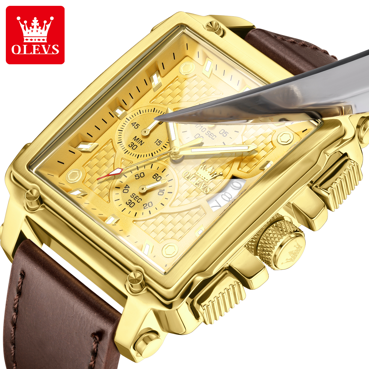 OLEVS brand mens watches water - Leather Watch Strap avaliação e preço